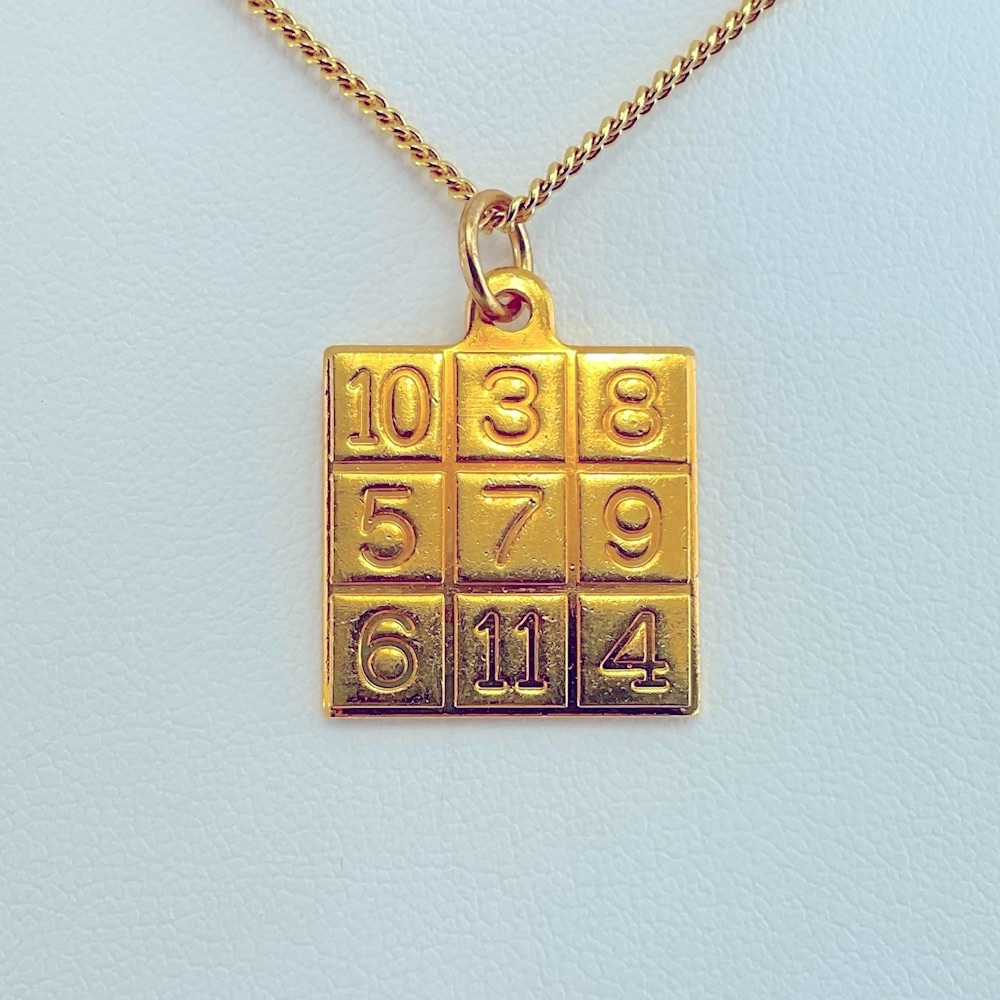 Sudoku Pendant Necklace, Sleek Curb Chain, Gold Plated, 18 1/4" Chain, Unisex